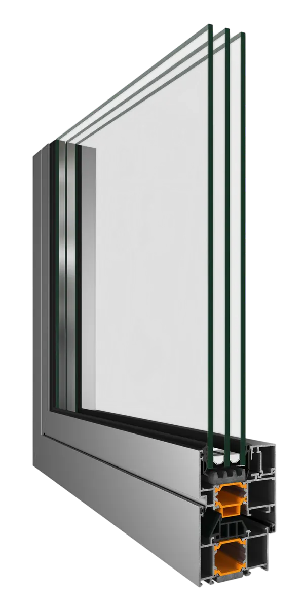 Secțiune profil din aluminiu ALUMIL SMARTIA S67 cu geam termoizolant triplu