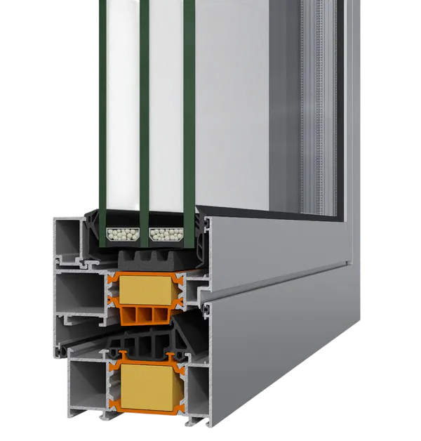 Secțiune profil din aluminiu ALUMIL SUPREME S77 cu geam termoizolant triplu