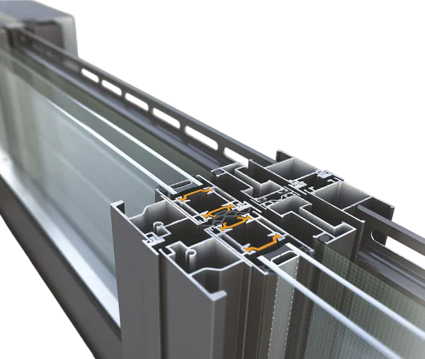 Secțiune profil culisant din aluminiu ALUMIL S350 cu barieră termică