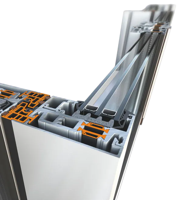 Secțiune profil culisant din aluminiu ALUMIL S700 cu barieră termică