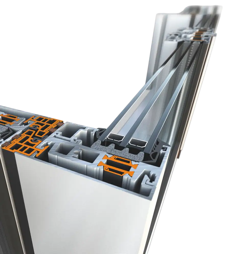Secțiune profil culisant din aluminiu ALUMIL S700 cu barieră termică