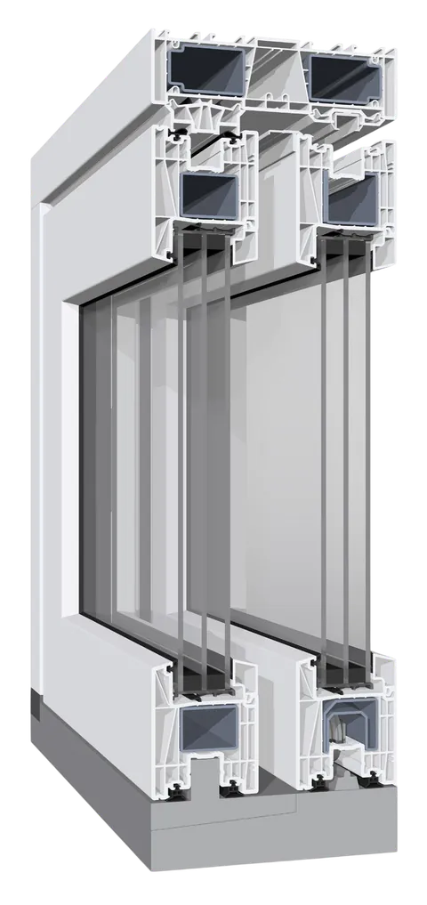 Secțiune profil PVC Salamander EvolutionDrive HST pentru sistem culisant lift-and-slide