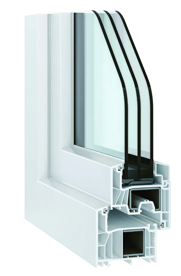 Secțiune profil PVC Salamander GreenEvolution 76 AD Premium cu geam termoizolant triplu
