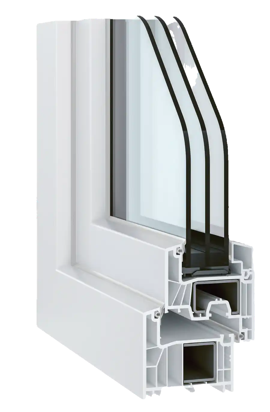 Secțiune profil PVC Salamander GreenEvolution 76 AD Premium cu geam termoizolant triplu