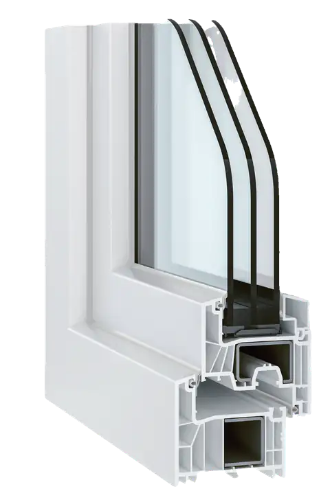 Secțiune profil PVC Salamander GreenEvolution 76 AD Standard cu geam termoizolant triplu