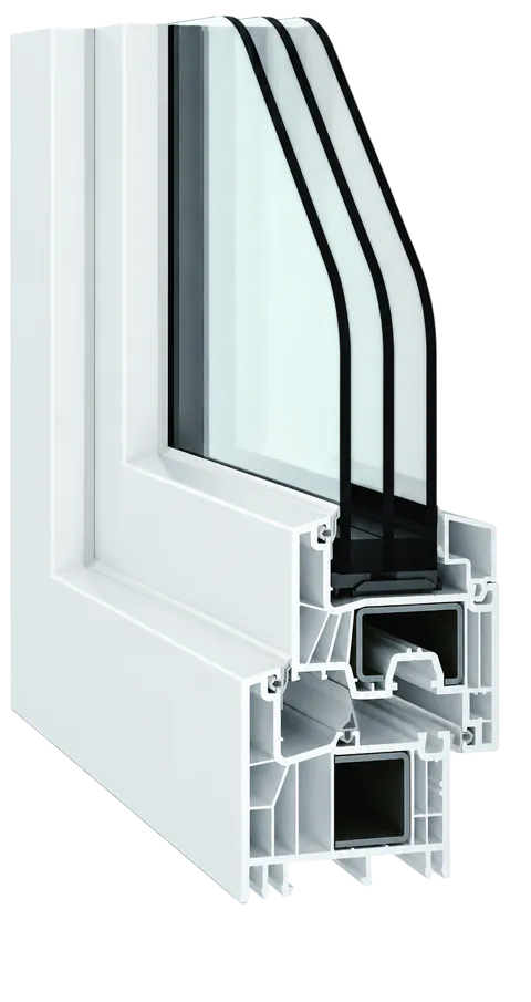 Secțiune profil PVC Salamander GreenEvolution Premium 76 MD cu geam termoizolant triplu