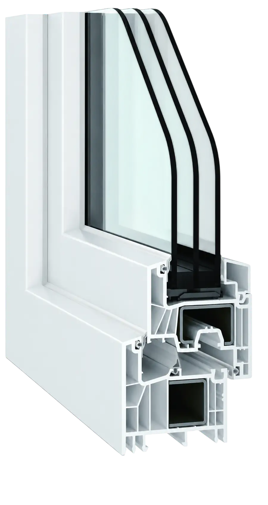 Secțiune profil PVC Salamander GreenEvolution 76 MD Premium cu geam termoizolant triplu