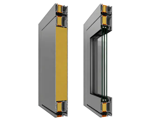Secțiuni de profil pentru ușă rezidențială din aluminiu ALUMIL, cu vitrare și panou termoizolant