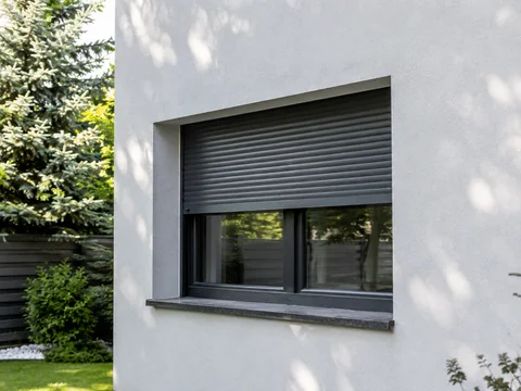 Rulou exterior suprapus antracit din aluminiu montat la fereastra unei case