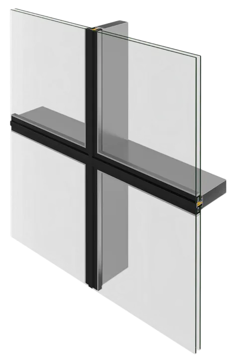 Secțiune sistem de fațadă din aluminiu ALUMIL pentru perete cortină